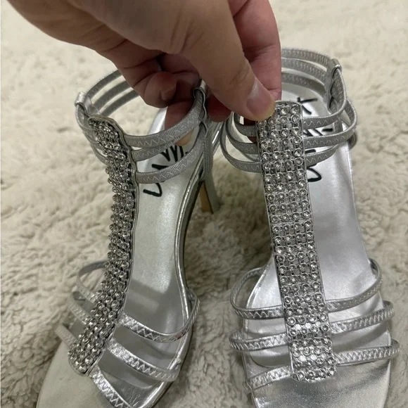 Silver Rhinestone Strappy Heels - Picture 6 of 7
